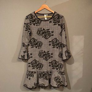 Houndstooth plaid dress with flowers